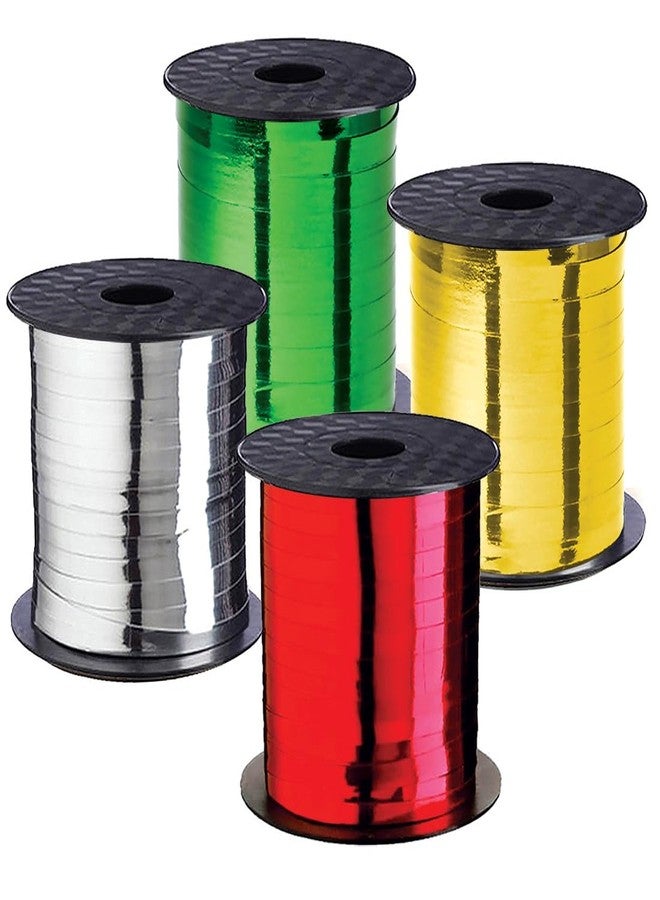OLYPHAN Xmas Ribbon - Christmas Ribbon Set of 4 Rolls Silver Red Green Gold Curling Ribbons Thin for Holiday Wrapping & Decoration - Image 1